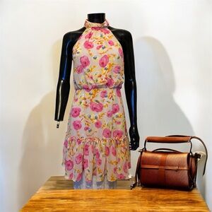 Betsey Johnson yello and Pink Floral Halter Dress